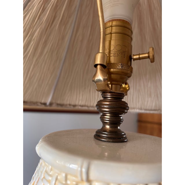 Vintage Wildwood Accents Ceramic Chinoiserie Basket Weave Lamps- A Pair For Sale - Image 10 of 11