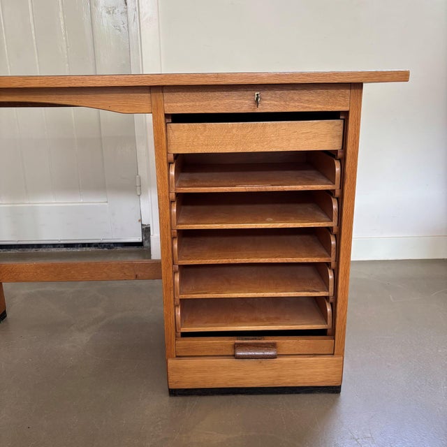 Wood Art Deco Amsterdamse School Desk, the Netherlands, 1950s For Sale - Image 7 of 10