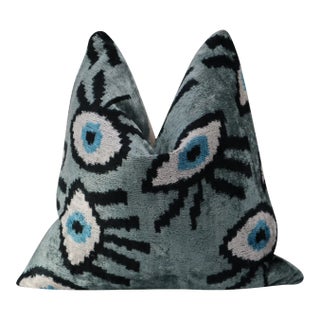 Contemporary Handmade Velvet Evil Eye Good Luck Throw Pillow & Down Feather Insert For Sale