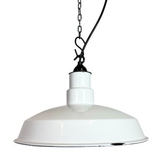 Industrial White Enamel Factory Pendant Lamp, 1960s For Sale