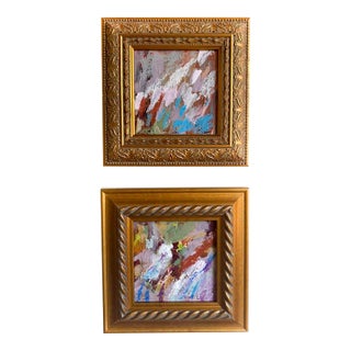"Holding on to Summer" Pair of Framed Mini Paintings by Jessalin Beutler For Sale