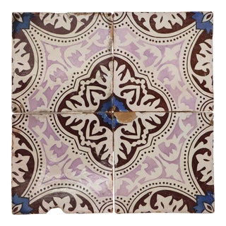 19th Century Set of Four Portuguese Tiles, Dark Brown, Light Purple, Blue and White For Sale