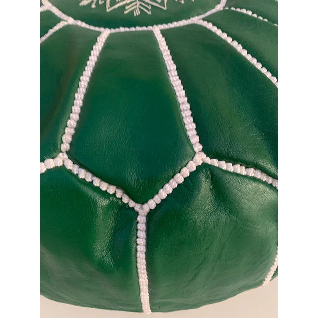 Green Moroccan Leather Pouf Cover For Sale - Image 6 of 10