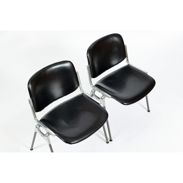 Black Six Mid Century Italian DSC 106 Leather Stacking Chairs by Giancarlo Piretti for Castelli, 1980s For Sale - Image 8 of 16