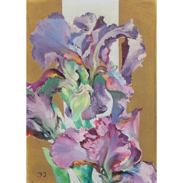 Purple irises - 1998, canvas, oil, 35x25 cm juris jurjans (1944-2023) - painter juris jurjāns graduated from j. Rozentals...