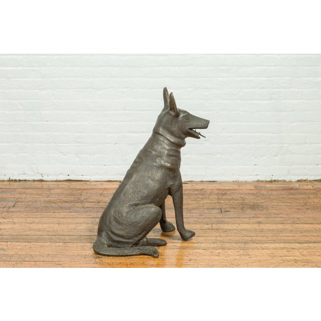 Contemporary Bronze Sculpture Depicting a German Shepherd with Dark Patina For Sale - Image 9 of 12