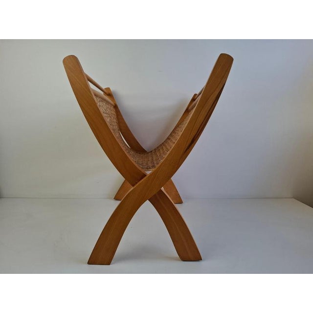 Mid-Century Wooden and Rattan Folding Magazine Rack, Former Czechoslovakia, 1960 For Sale - Image 16 of 18