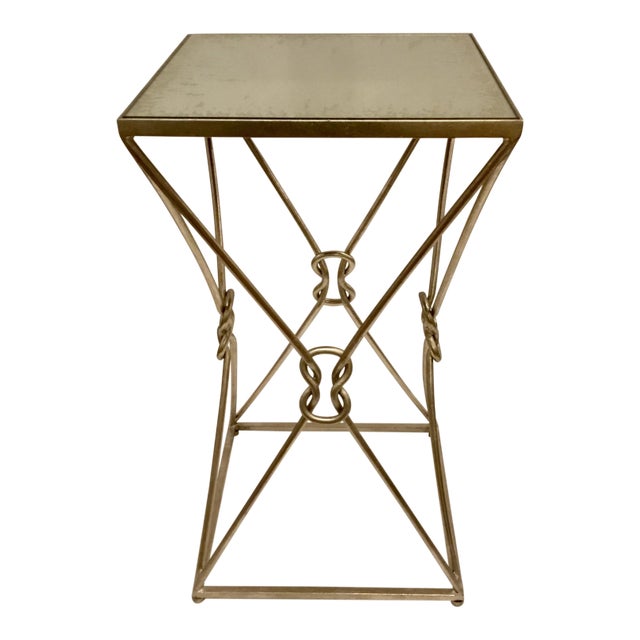 Currey & Co. Ariadne Mirror Top Silver Accent Table For Sale