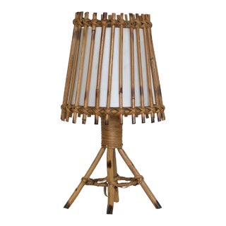 1960s French Rattan Table Lamp For Sale