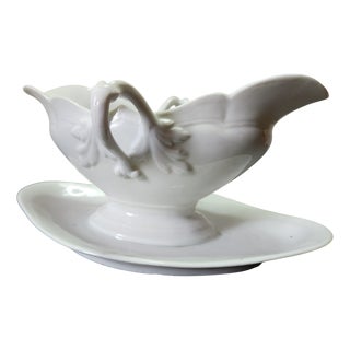 Antique Leon Sazerat White Porcelain Sauce Boat from Limoges For Sale