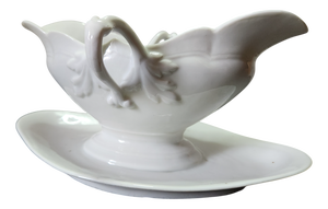 Antique Leon Sazerat White Porcelain Sauce Boat from Limoges