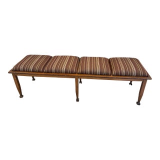 Vintage Italian Multi Seat Wooden Bench, Newly Reupholstered in Stripes For Sale