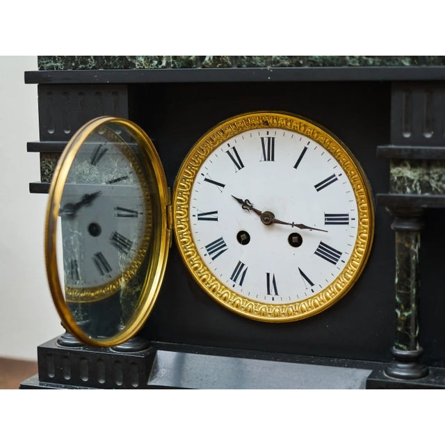 Black Antique Art Deco Mantel Clock in Marble, 1920s, Set of 3 For Sale - Image 8 of 12