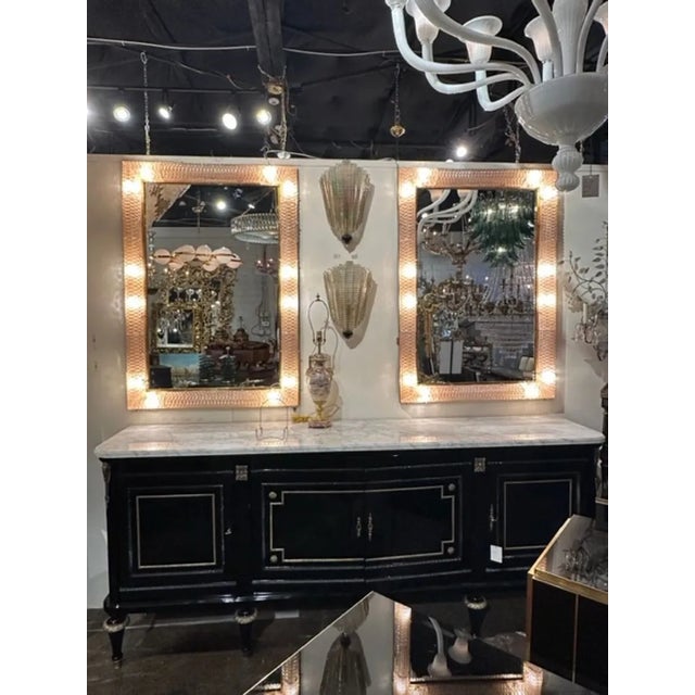 Metal Murano Blush Glass Light-Up Mirrors For Sale - Image 7 of 7