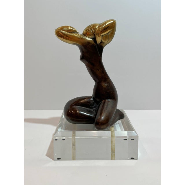 Late 20th Century Bronze Sculpture Female on Acrylic Base For Sale - Image 5 of 11