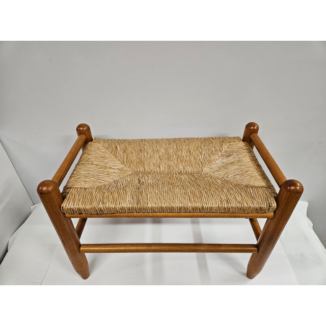 Mid 20th Century Danish Modern Rush Seat Footstool For Sale - Image 5 of 14