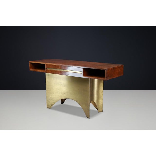 Italian Walnut Console with Brass Base, 1950s For Sale - Image 10 of 18