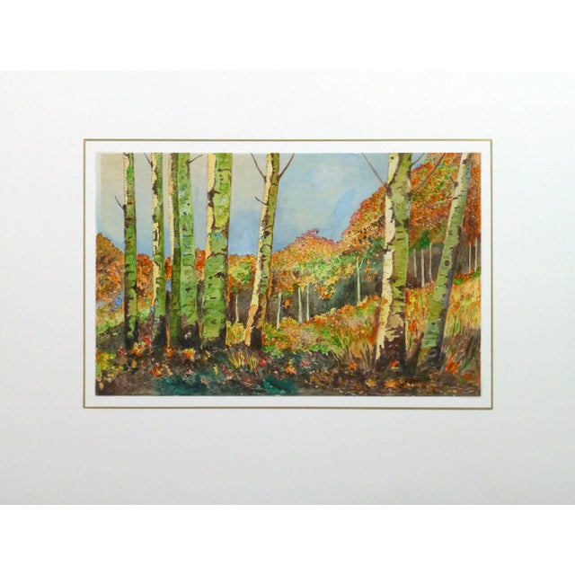 J. Rottin, Vintage Watercolor Landscape - Birch Grove For Sale - Image 4 of 5