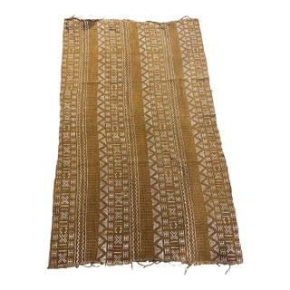 African Large Mustard & White Mud Cloth Textile Mali 66" by 36.5" For Sale