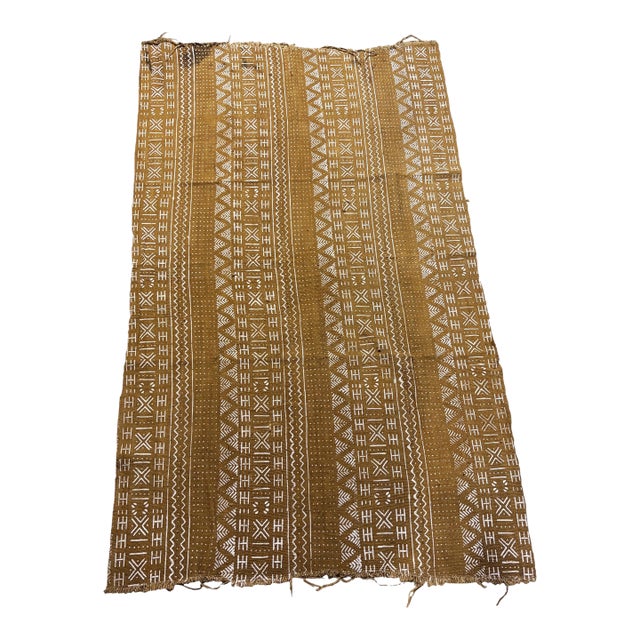 African Large Mustard & White Mud Cloth Textile Mali 66" by 36.5" For Sale