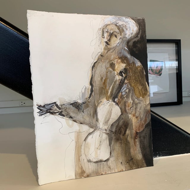 Contemporary Abstract Figurative Ink Wash Painting on Paper by Phil Saxon For Sale - Image 4 of 12