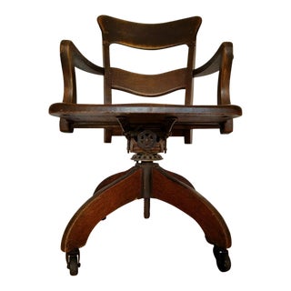 Vintage Wooden Swivel Rolling Chair For Sale