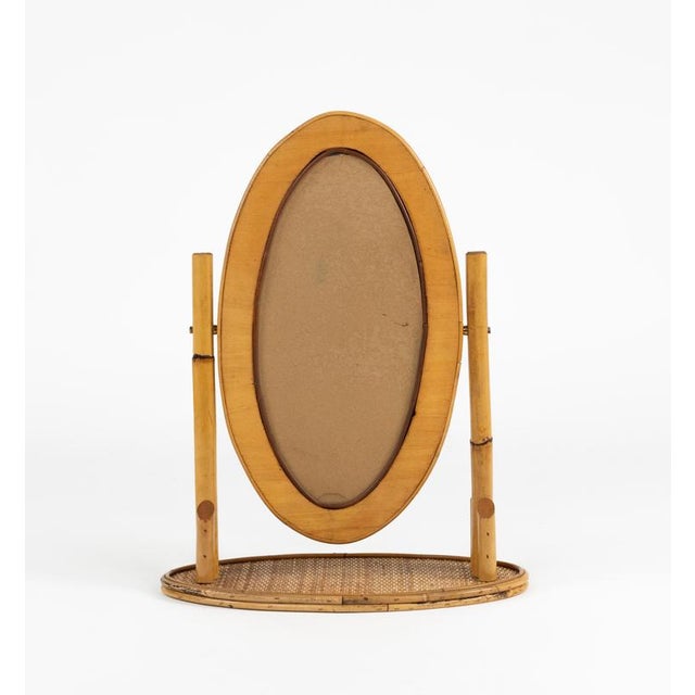 Mid-Century Oval Table Vanity Mirror in Bamboo, Rattan and Wicker, Italy, 1970s For Sale - Image 10 of 11
