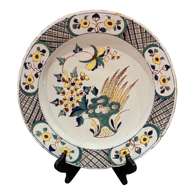 18th Century English Polychrome Delft Platter For Sale