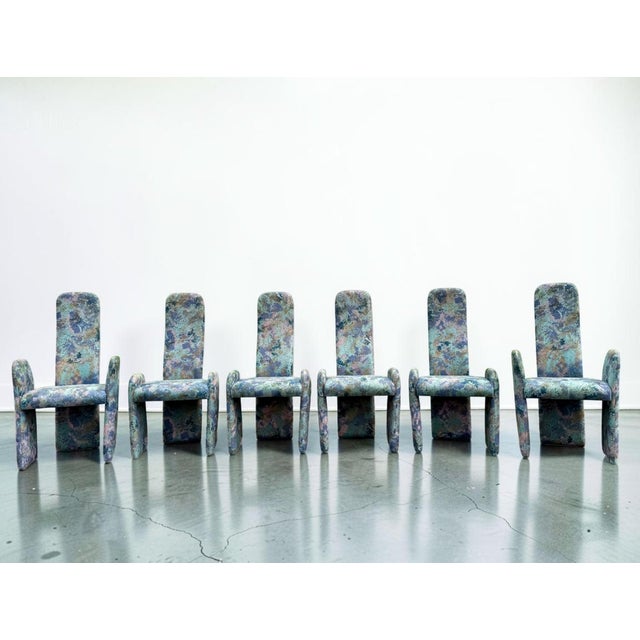Postmodern Sculptural High-Back Dining Chairs in Abstract Upholstery, Set of 6 For Sale - Image 4 of 15