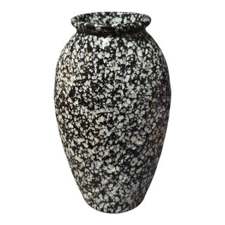 Vintage Art Deco Style Speckled Ceramic Black & White Vase For Sale