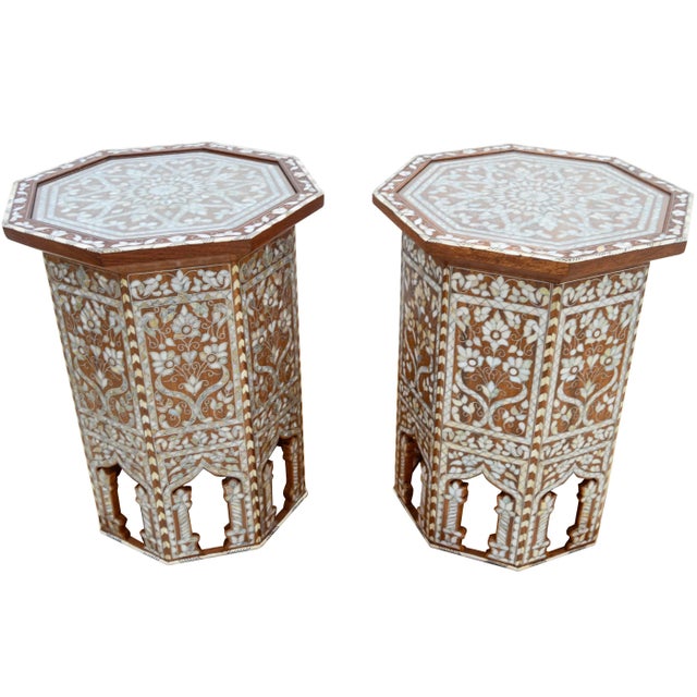 Vintage Handcrafted Andalusian Moorish-Marquetry Mother-Of-Pearl Tables - a Pair For Sale - Image 4 of 12