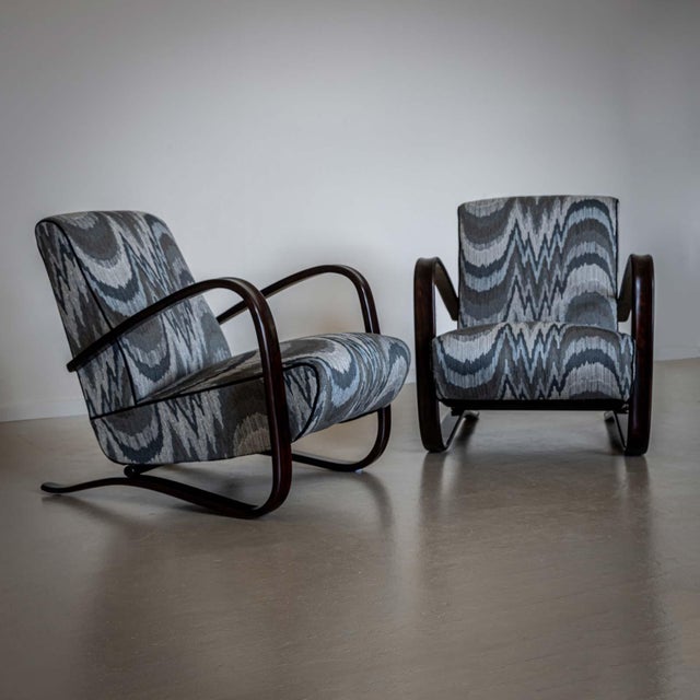 1930s Pair of H-269 Lounge Chairs by Jindřich Halabala, Czech Republic 1930s For Sale - Image 5 of 18