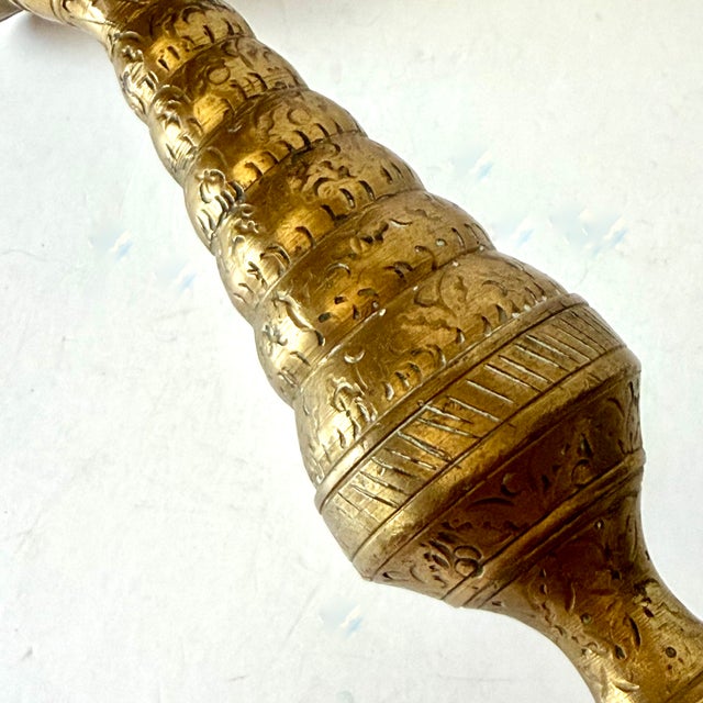 Boho Chic Vintage Etched Brass Altar Candle Holder 16" For Sale - Image 3 of 5