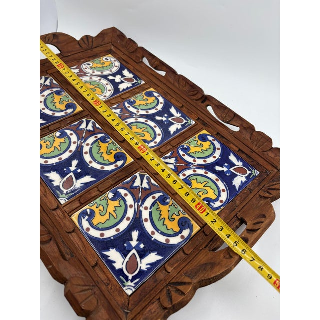 Handmade Wooden Tray with Ceramic Tiles For Sale - Image 4 of 12