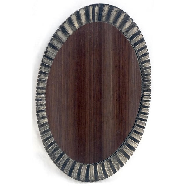 Metal Oval Silver Gilt Composite Scallop Motif Wall Mirror Mid Century Modern For Sale - Image 7 of 9