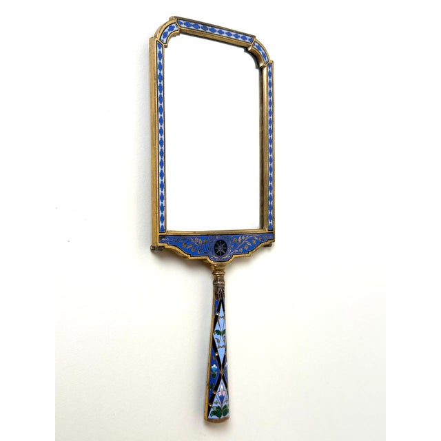 Black Empire French Gilt Bronze Champlevé Enamel Hand Mirror, 1810 For Sale - Image 8 of 18