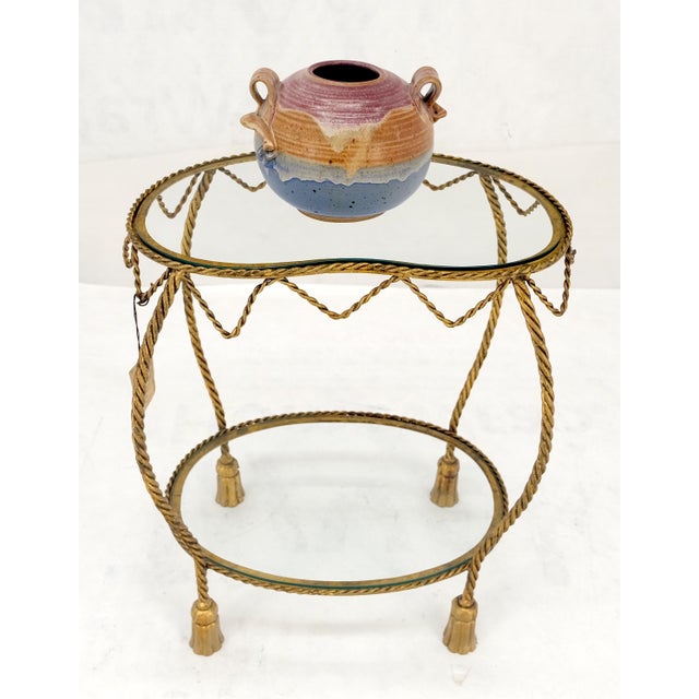Italian Gold Gilt Steel Rope Style Kidney Shape Glass top Side Lamp Table Mint For Sale - Image 15 of 17