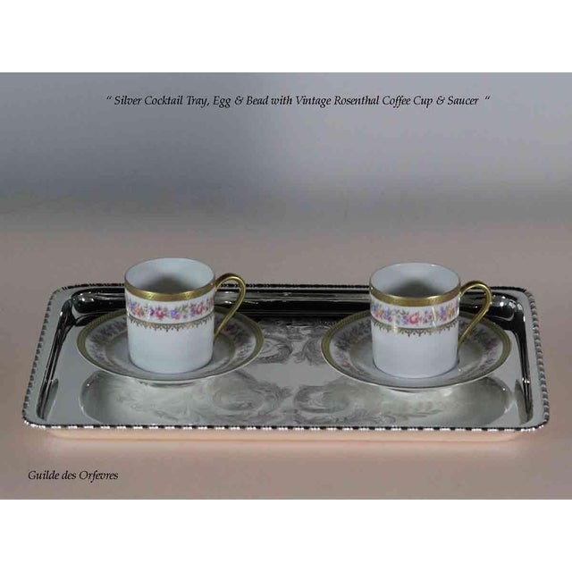 1980’s Vintage/New Silver Cocktail Tray, Egg & Bead Border, Embossed For Sale - Image 4 of 7