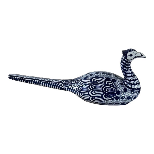 Vintage Thai Blue and White Porcelain Pheasant Bird Figurine For Sale
