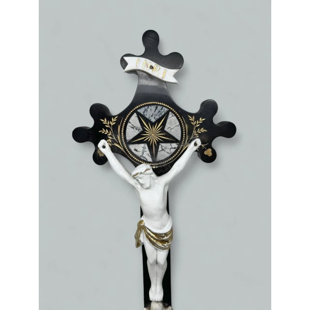 Antique Vintage French Gilt Marble Religious Holy Crucifix Jesus Christ Cross For Sale - Image 4 of 12