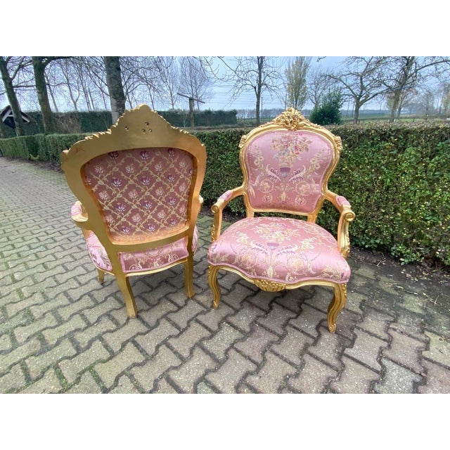 1960s French Artisan Louis XVI Pink Gilt Beech Sofa Set—3 Pc For Sale - Image 12 of 16