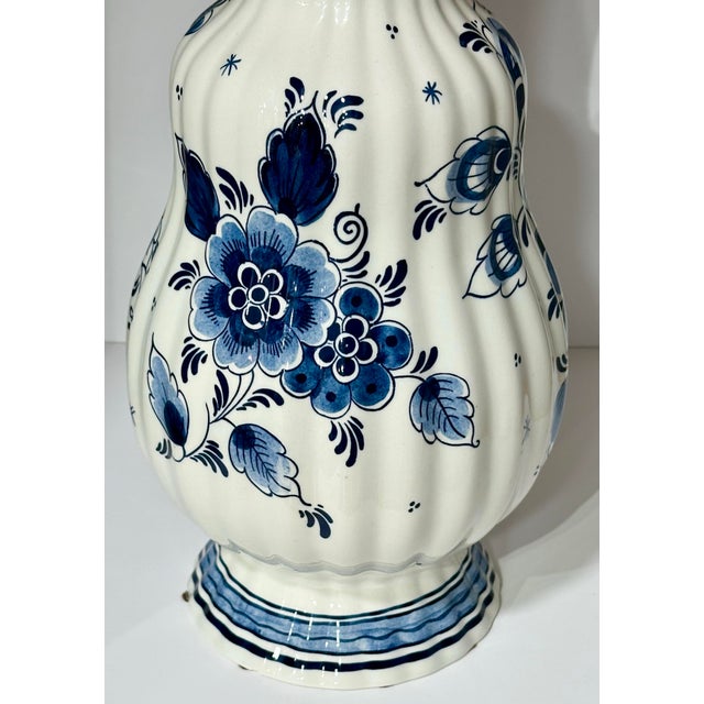 Ceramic Pair of Royal Goedewaagen Pair of Delft Blue & White Hand-Painted Porcelain Vases for Baker Knapp & Tubbs For Sale - Image 7 of 12