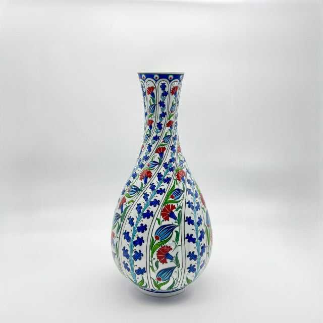 Blue Handmade Ceramic Twisted Nightingale Vase with Lid (30cm) Spiral Polychrome Floral For Sale - Image 8 of 9