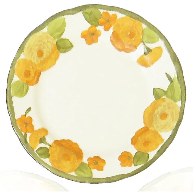 Groovy 1960s era Metlox 7.5" Dia. salad or dessert plates in the popular Sculptured Zinnia pattern. Cream colored field...