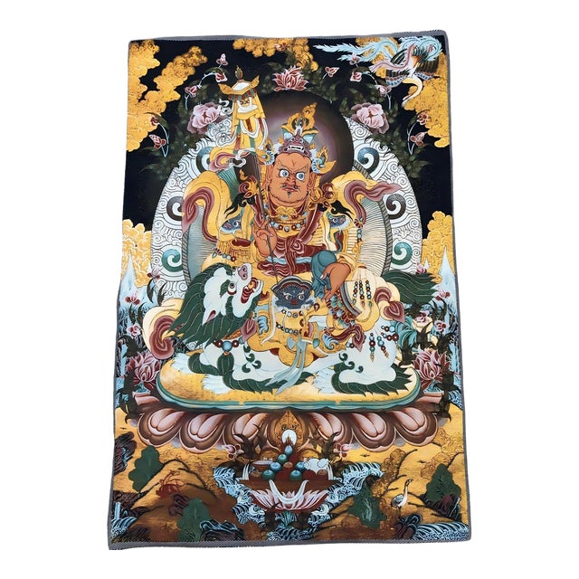 Mid 20th Century Xizang Embroidery and Brocade Thangka Buddha Painting - Wrathful Deity Protector Wall Art - Hand Painted Buddhist Sacred Scroll For Sale