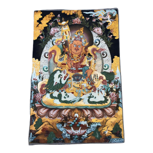 Mid 20th Century Xizang Embroidery and Brocade Thangka Buddha Painting - Wrathful Deity Protector Wall Art - Hand Painted Buddhist Sacred Scroll