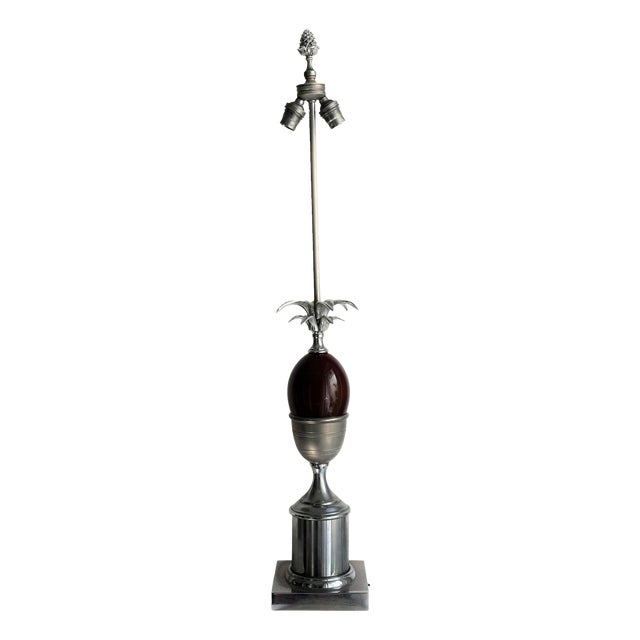 Vintage Pineapple Table Lamp in Chromed Brass and Amber Bakelite, 1970 For Sale