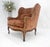 Red Gold Brass Tacks Upholstery Carved Mahogany Base Legs Large Wing Chair