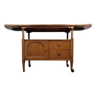 Mid 20th Century Walnut and Brass Drop Leaf Bar Cart For Sale
