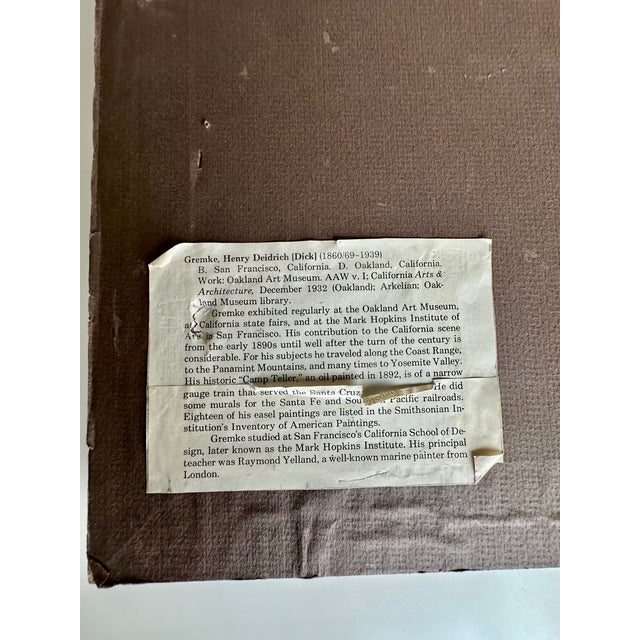 Henry Deidrich Gremke Original California Landscape Watercolor, Framed For Sale - Image 14 of 15